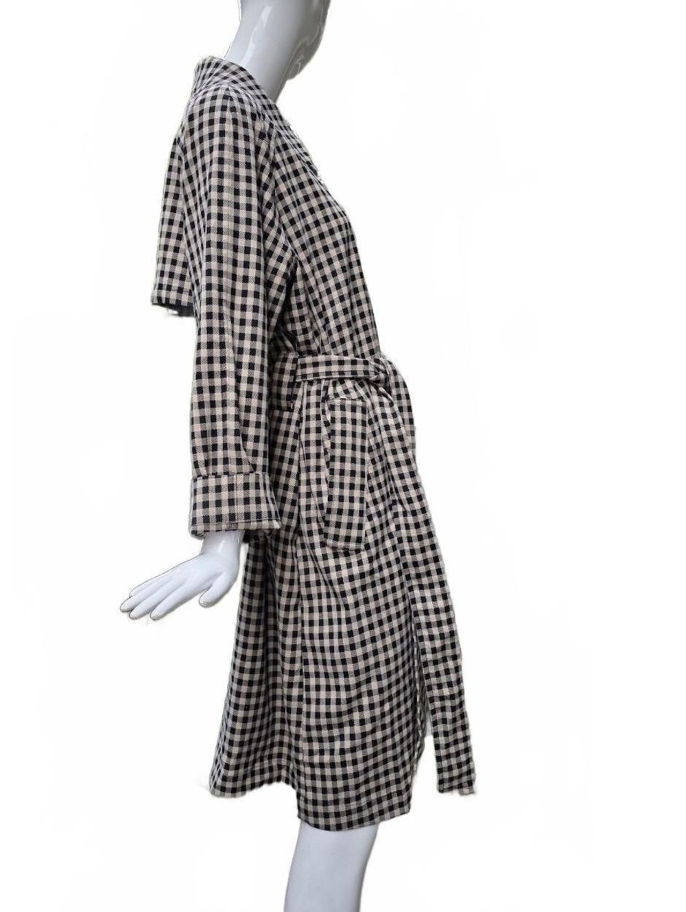 Joe Fresh Gingham Plaid Belted Trench Coat Jacket Size Lg  Black & White - Picture 5 of 12